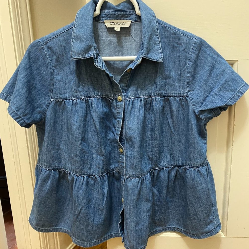 MADEWELL DENIM SWING SHORT TOP SIZE SMALL